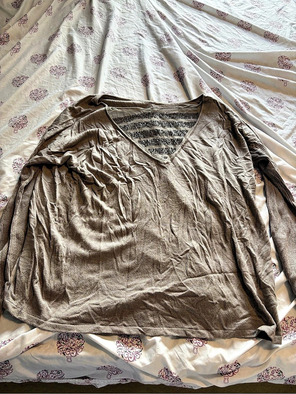 Long Sleeve V-Neck Top in Brown